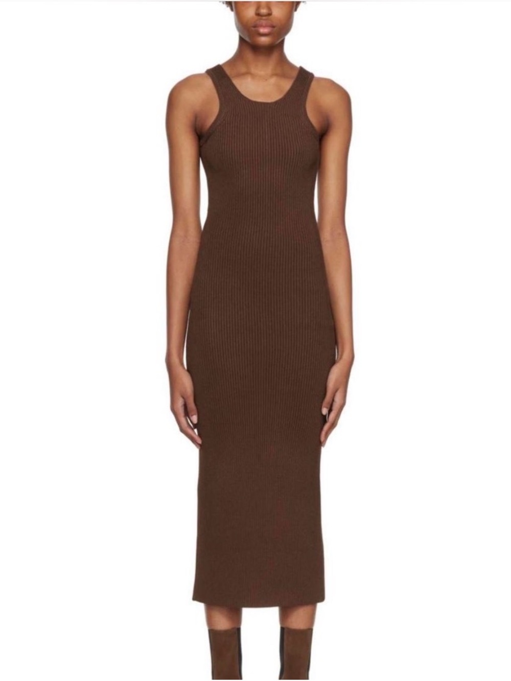 Toteme - Ribbed Knit Compact Tank Midi Dress Brown